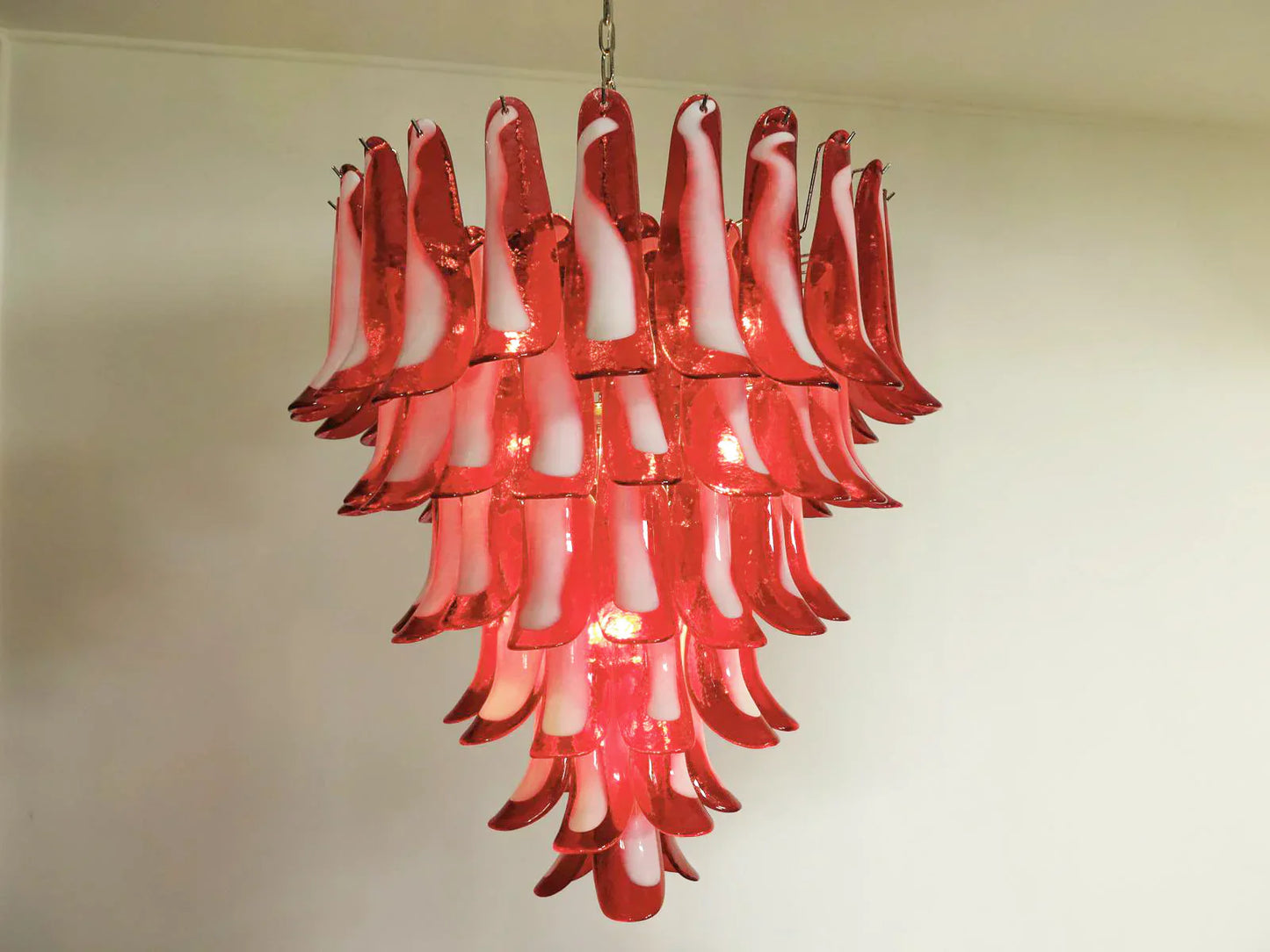 Vintage Murano Red Glass Petals Chandelier 31.5"
