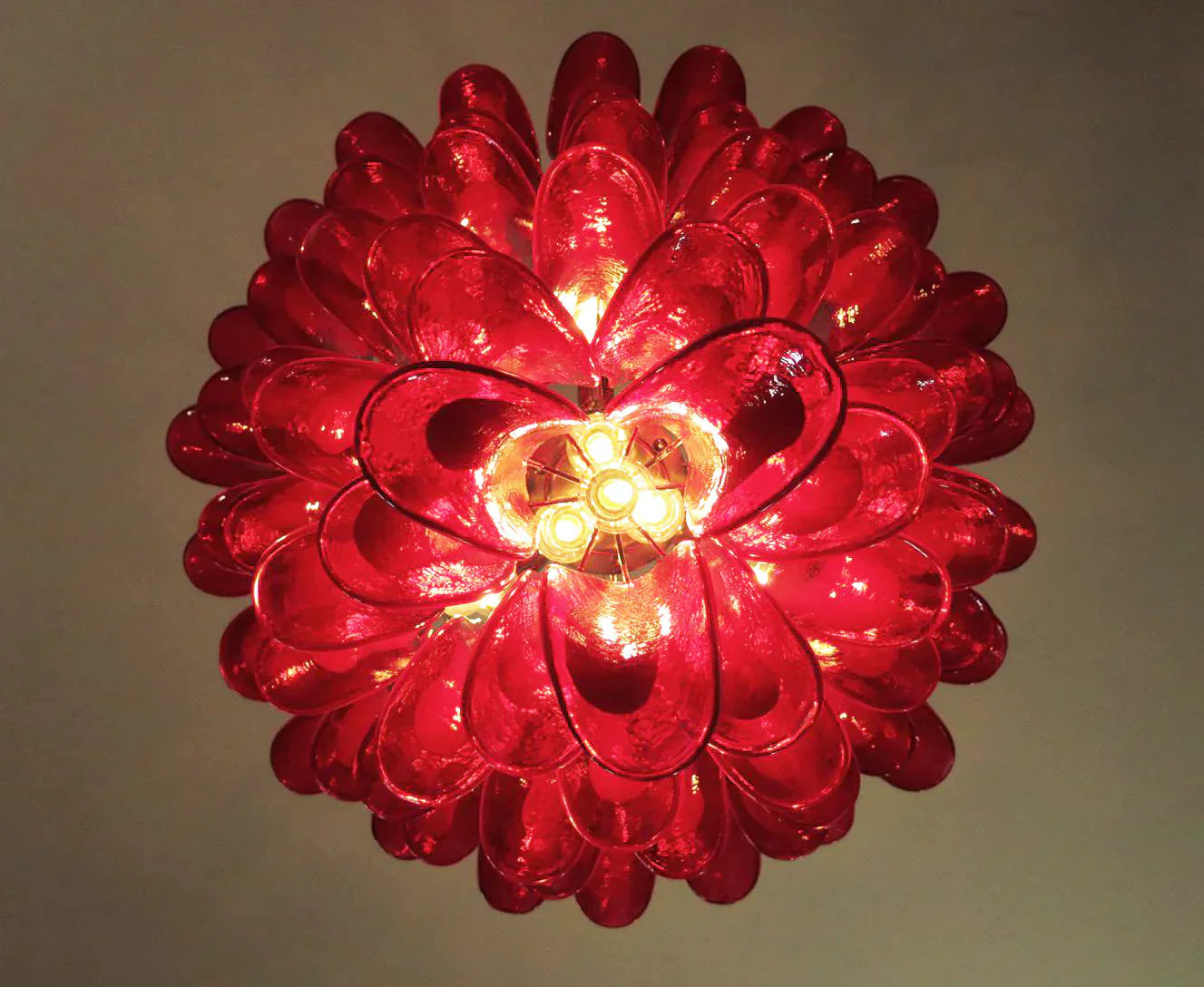Vintage Murano Red Glass Petals Chandelier 31.5"