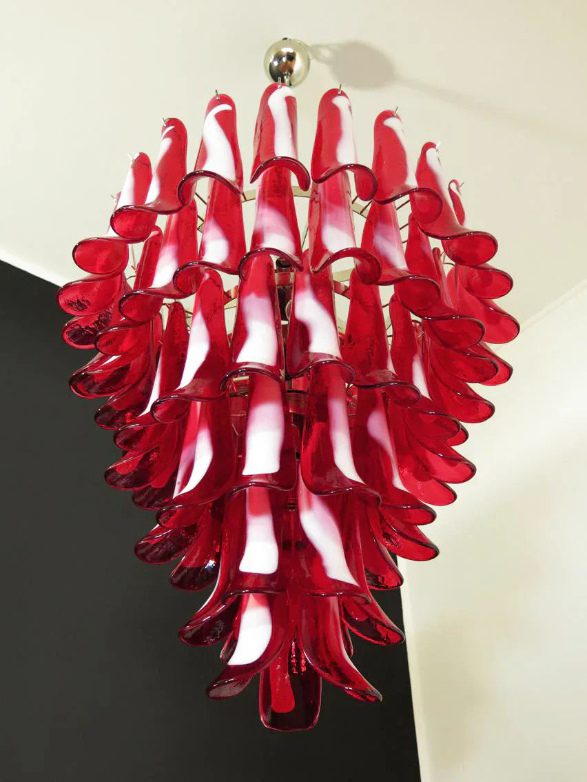 Vintage Murano Red Glass Petals Chandelier 31.5"