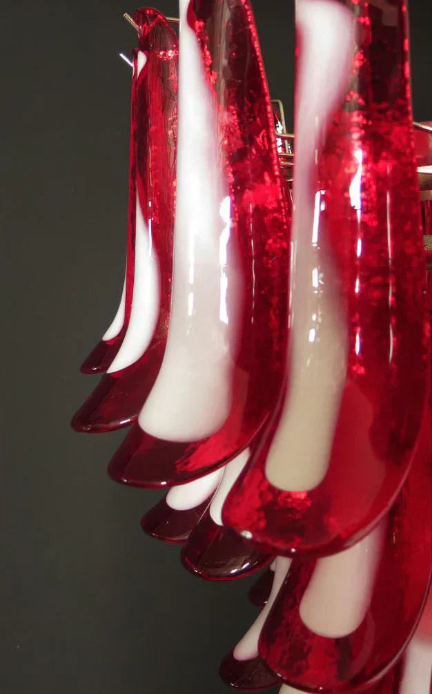 Vintage Murano Red Glass Petals Chandelier 31.5"