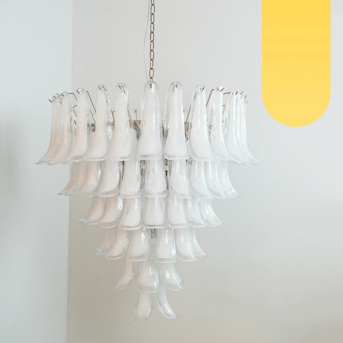 Vintage Murano Transparent Glass Petals Chandelier 31.5"