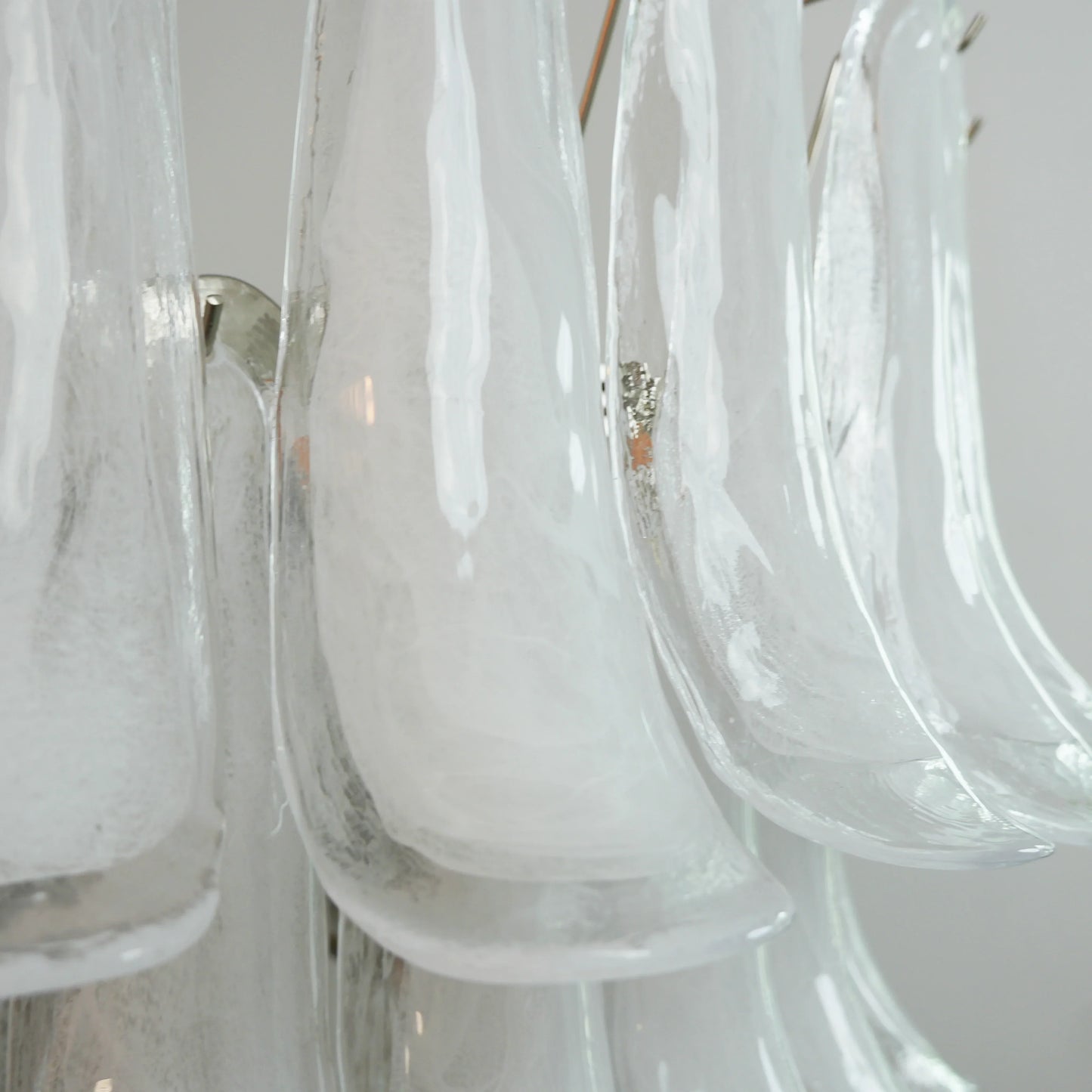 Vintage Murano Transparent Glass Petals Chandelier 31.5"