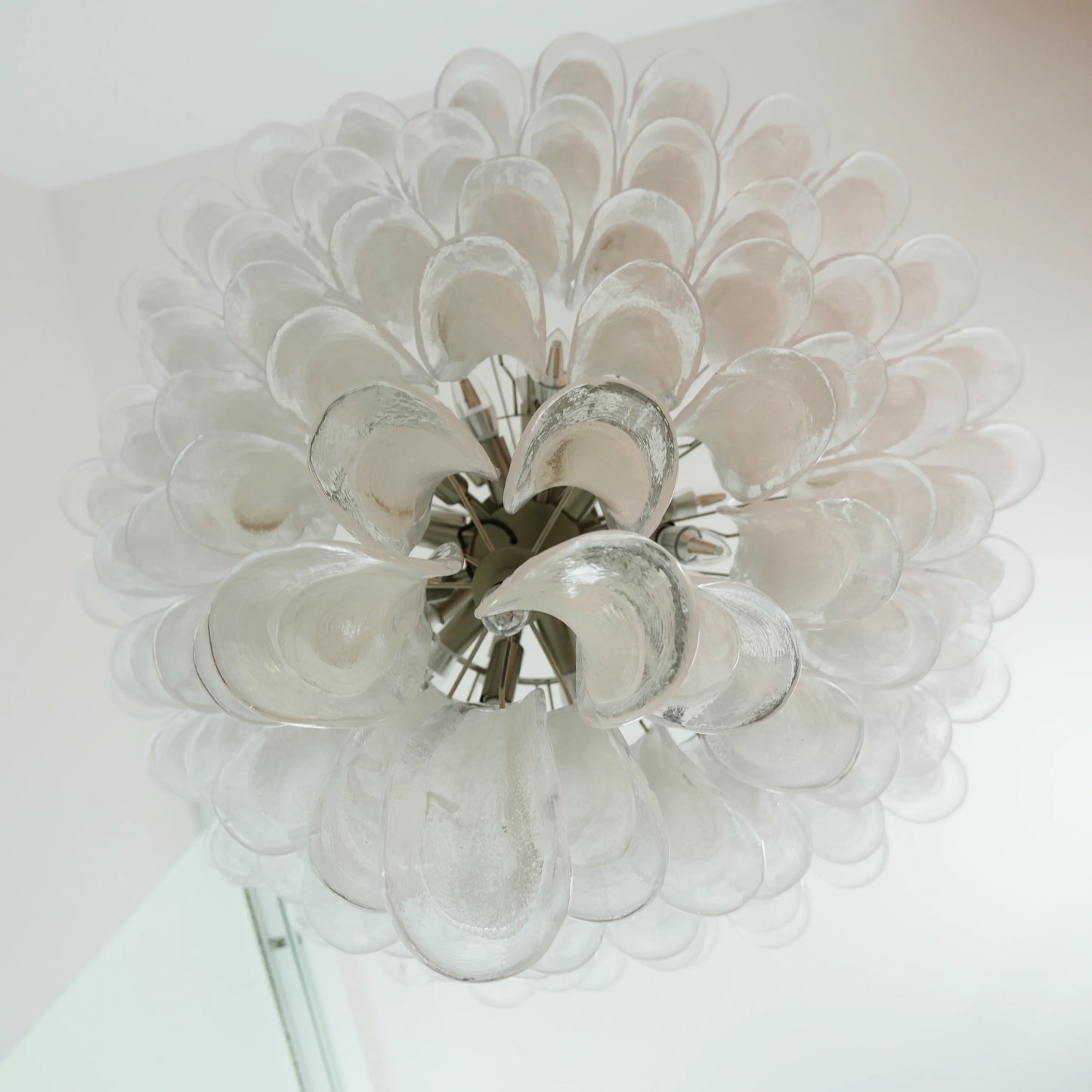 Vintage Murano Transparent Glass Petals Chandelier 31.5"