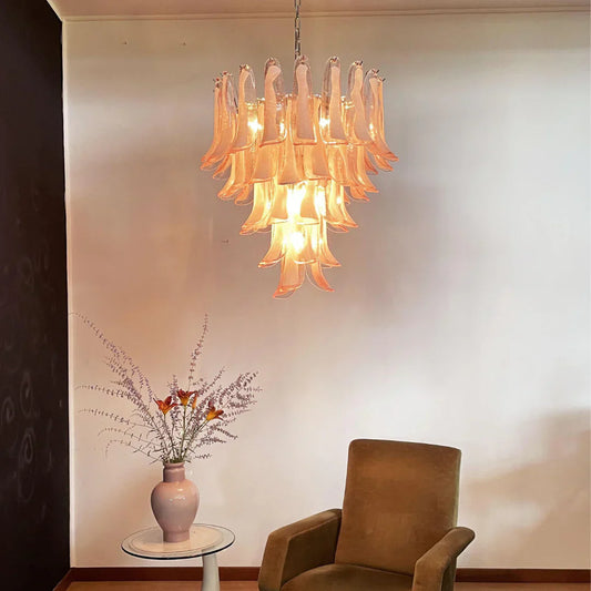 Vintage Pink Murano Glass Petals Chandelier 26"