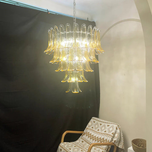 Vintage Transparent Amber Murano Glass Petals Chandelier 26"