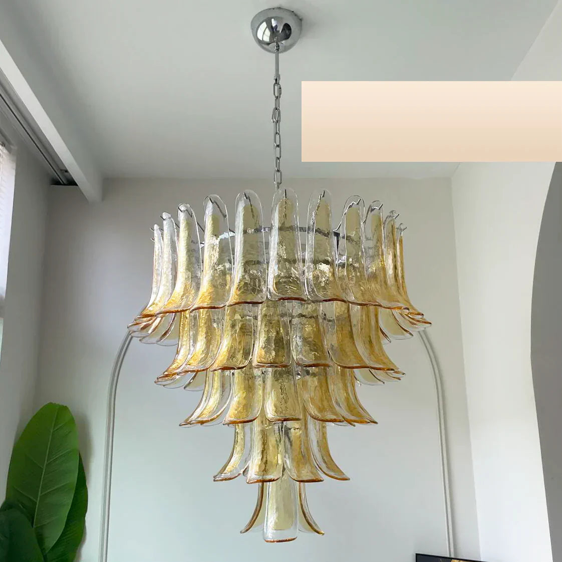 Vintage Transparent Amber Murano Glass Petals Chandelier 26"