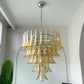 Vintage Transparent Amber Murano Glass Petals Chandelier 26"