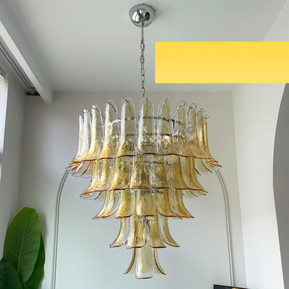 Vintage Transparent Amber Murano Glass Petals Chandelier 26"