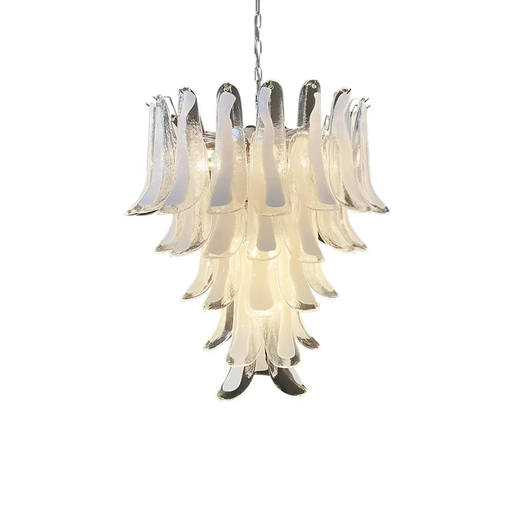 Vintage Transparent Murano Glass Petals Chandelier 26.6"