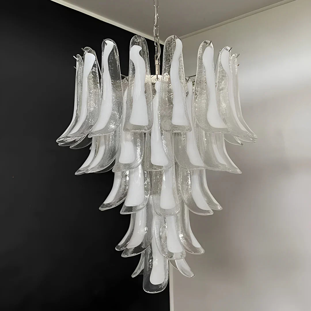 Vintage Transparent Murano Glass Petals Chandelier 26.6"