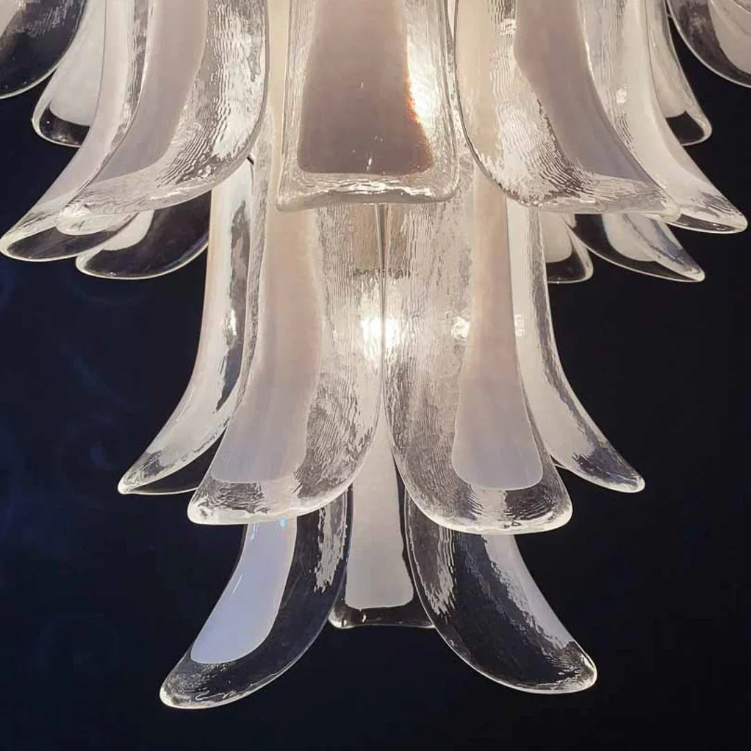 Vintage Transparent Murano Glass Petals Chandelier 26.6"