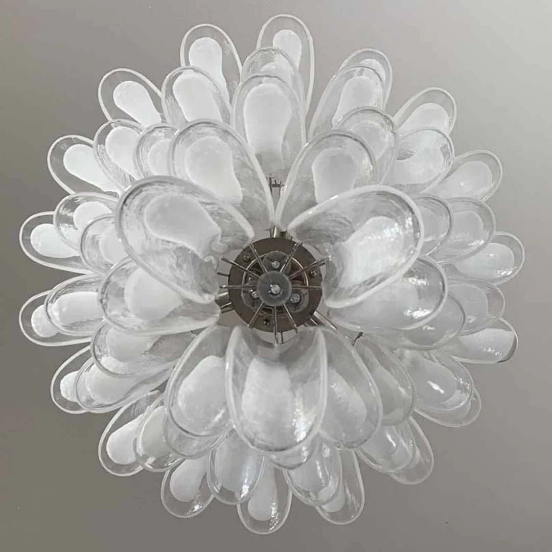 Vintage Transparent Murano Glass Petals Chandelier 26.6"
