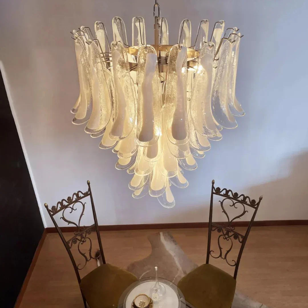 Vintage Transparent Murano Glass Petals Chandelier 26.6"