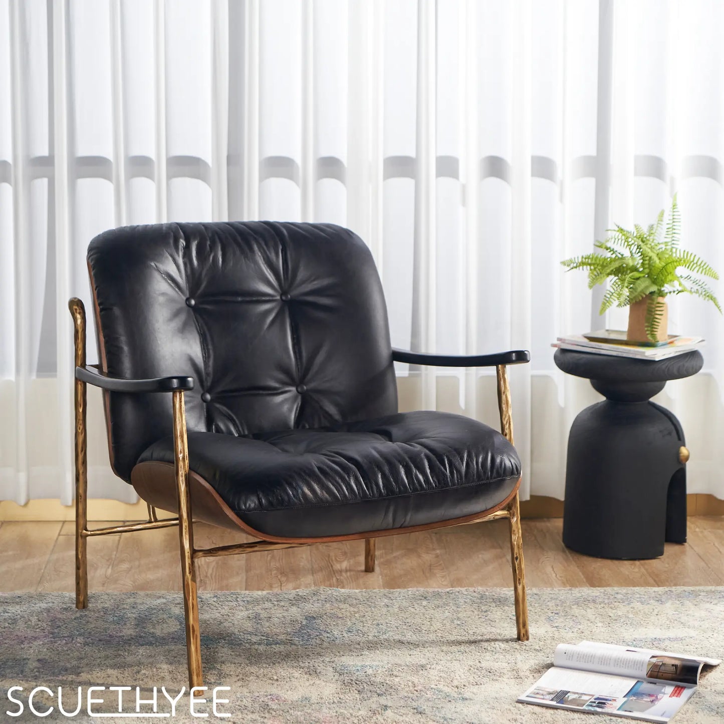 Thaddeus Black Leather Accent Chairs