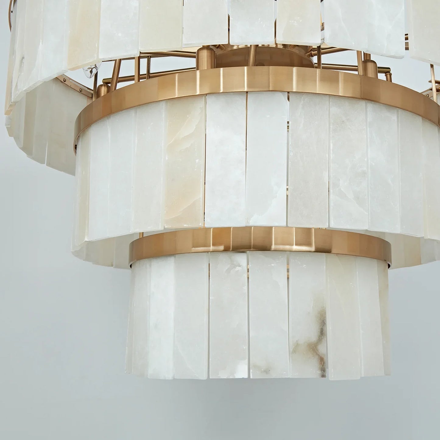 Alabaster Three-Tier Chandelier with Metal Natural Stone