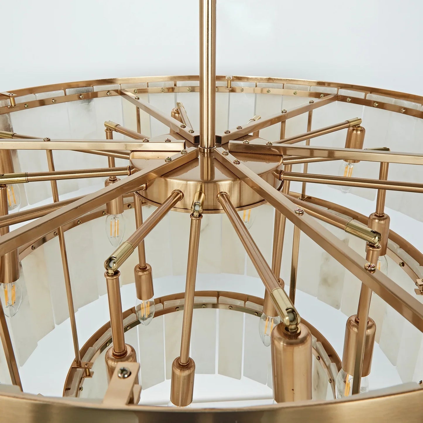 Alabaster Three-Tier Chandelier with Metal Natural Stone