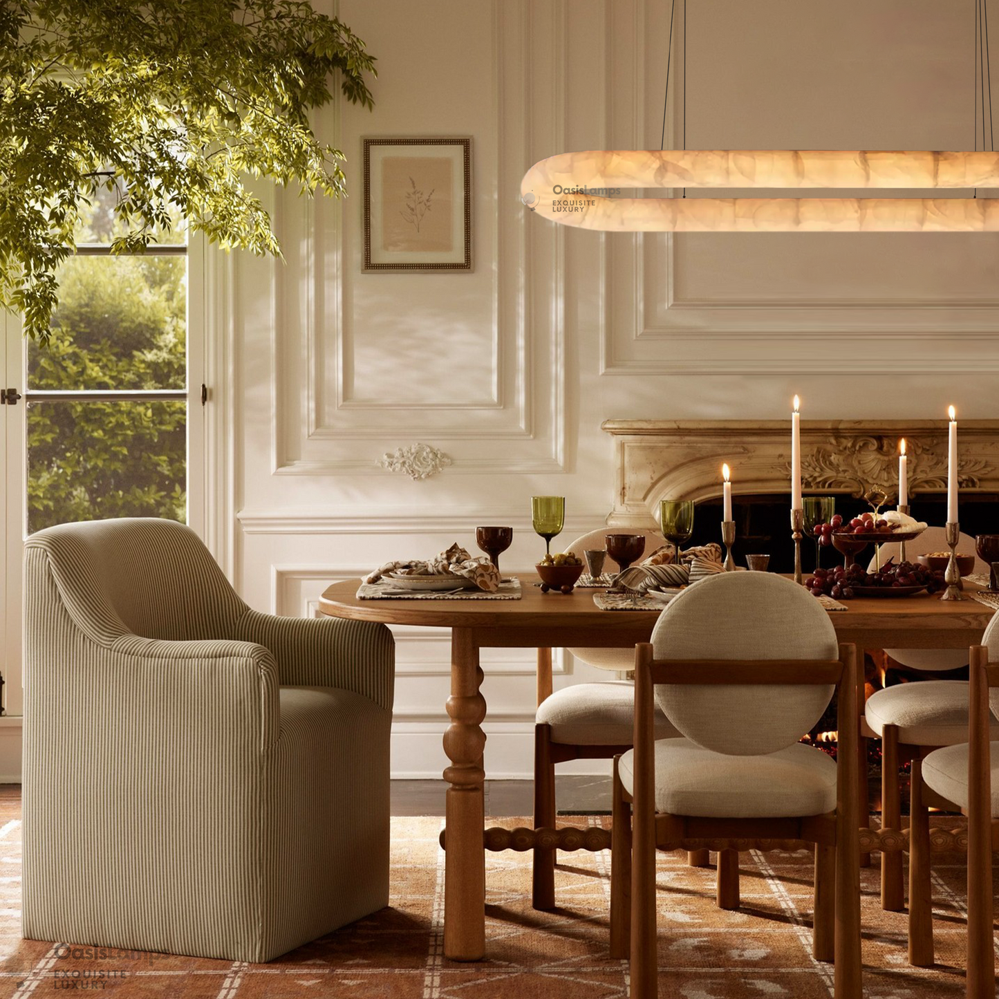 Alabaster Lisse Oval Chandelier 57" 74"