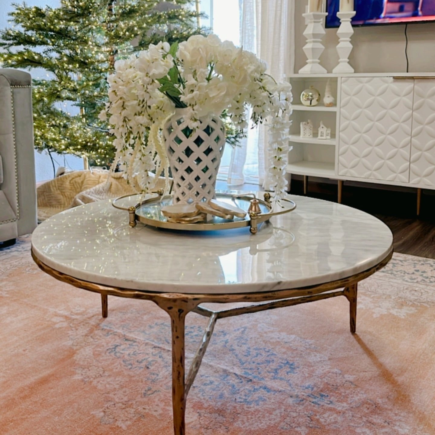 Thaddeus Marble Round Coffee Table 3 Table Legs 35"