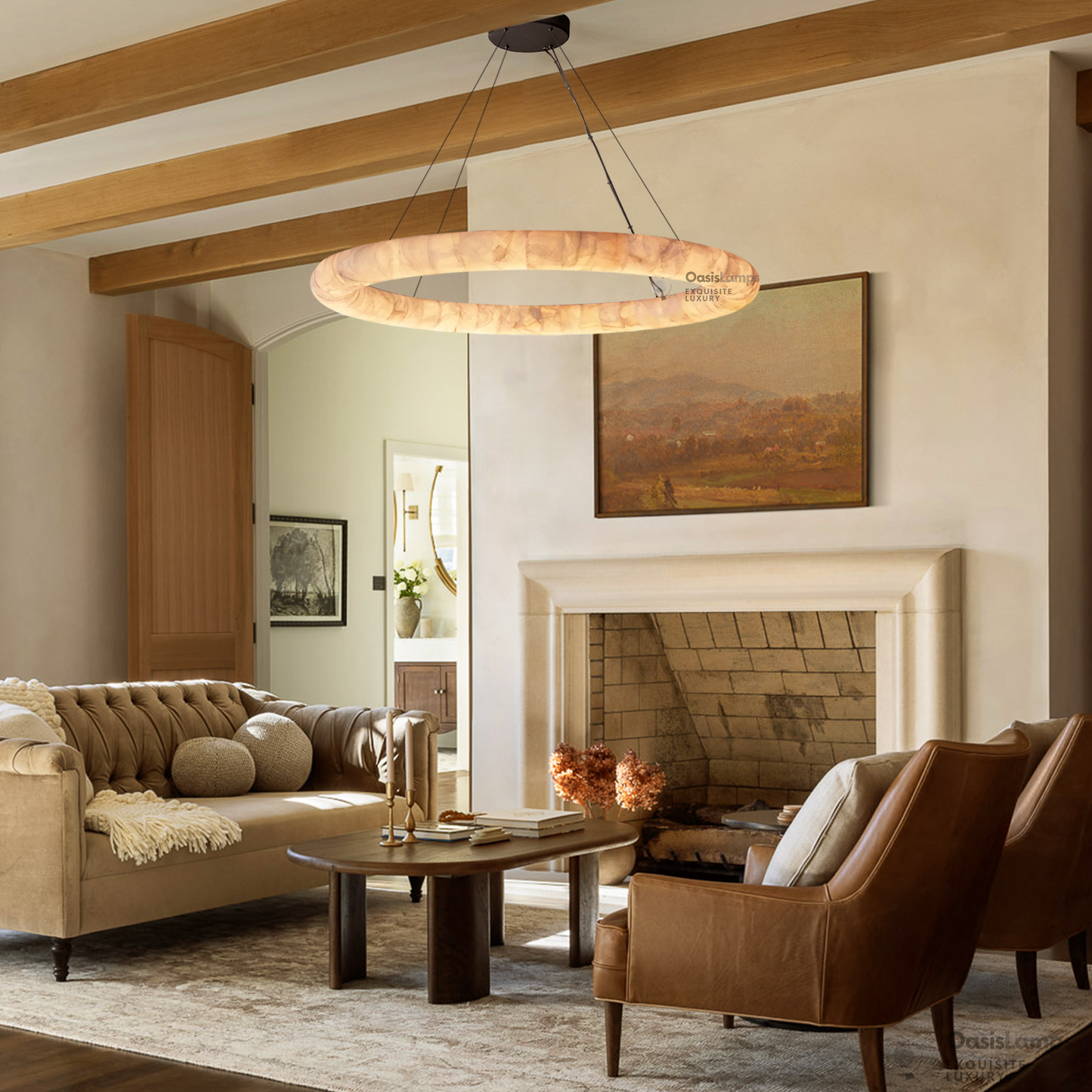 Alabaster Lisse Round Chandelier 30" 40" 60"