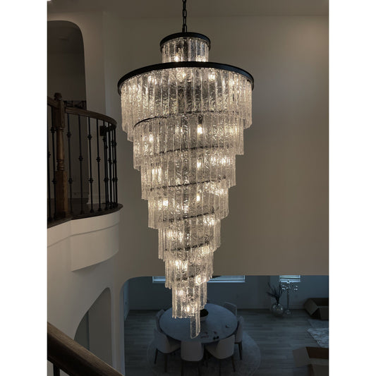 Seline Spiral Tiered/ Layered Cracked Textured Glass Chandelier