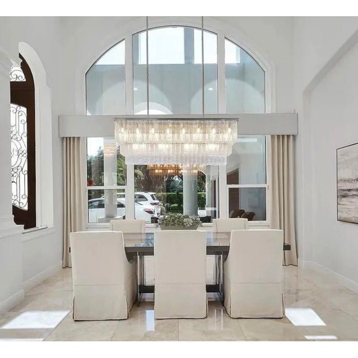 Seline 3-Tier Rectangular Cracked Textured Glass Chandelier