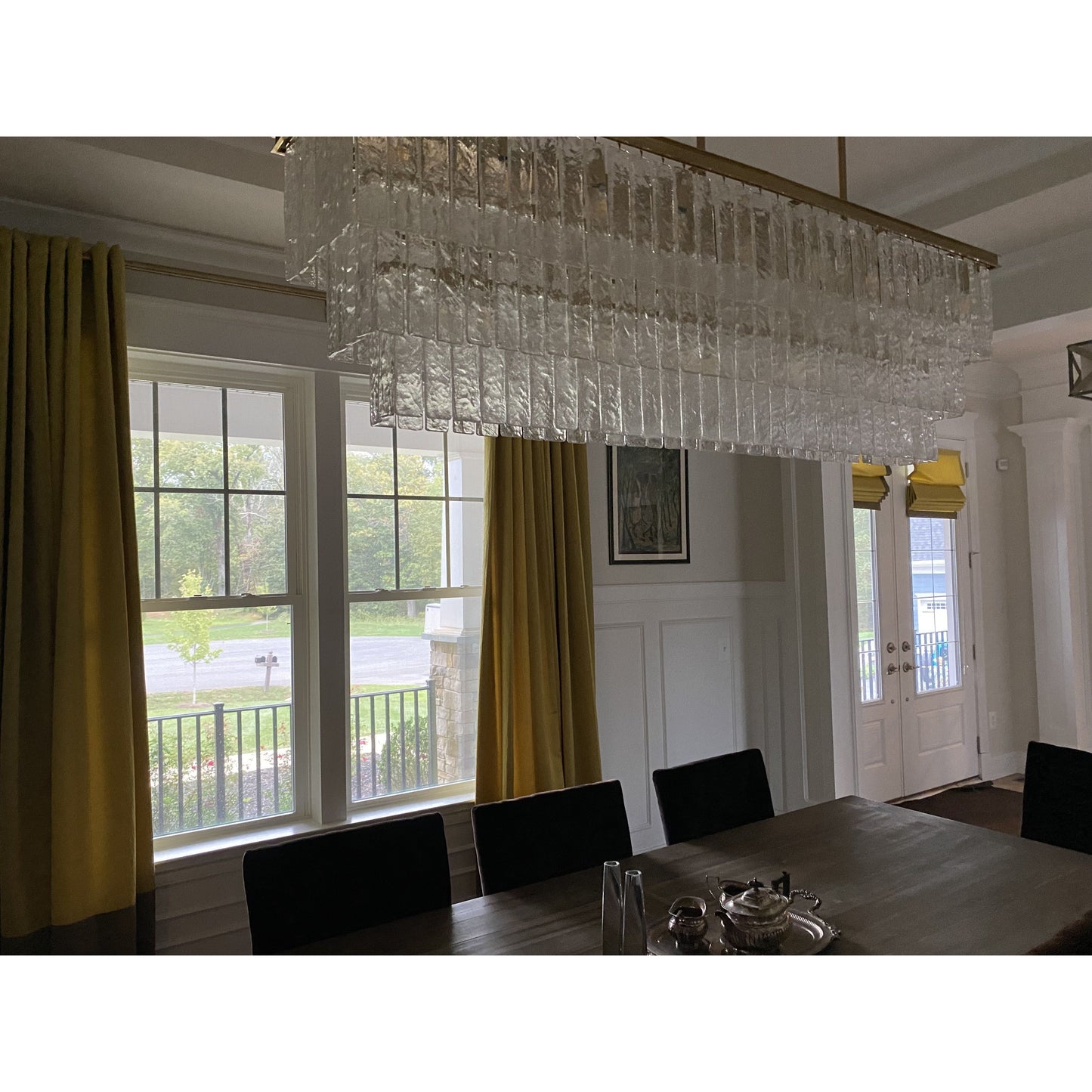 Seline 3-Tier Rectangular Cracked Textured Glass Chandelier