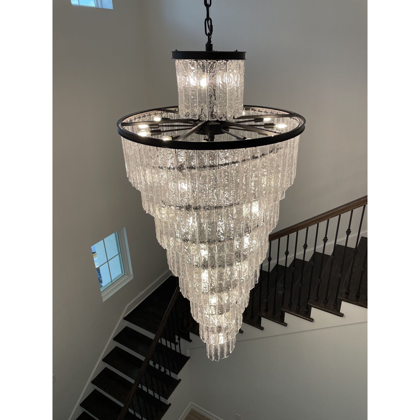 Seline Spiral Tiered/ Layered Cracked Textured Glass Chandelier