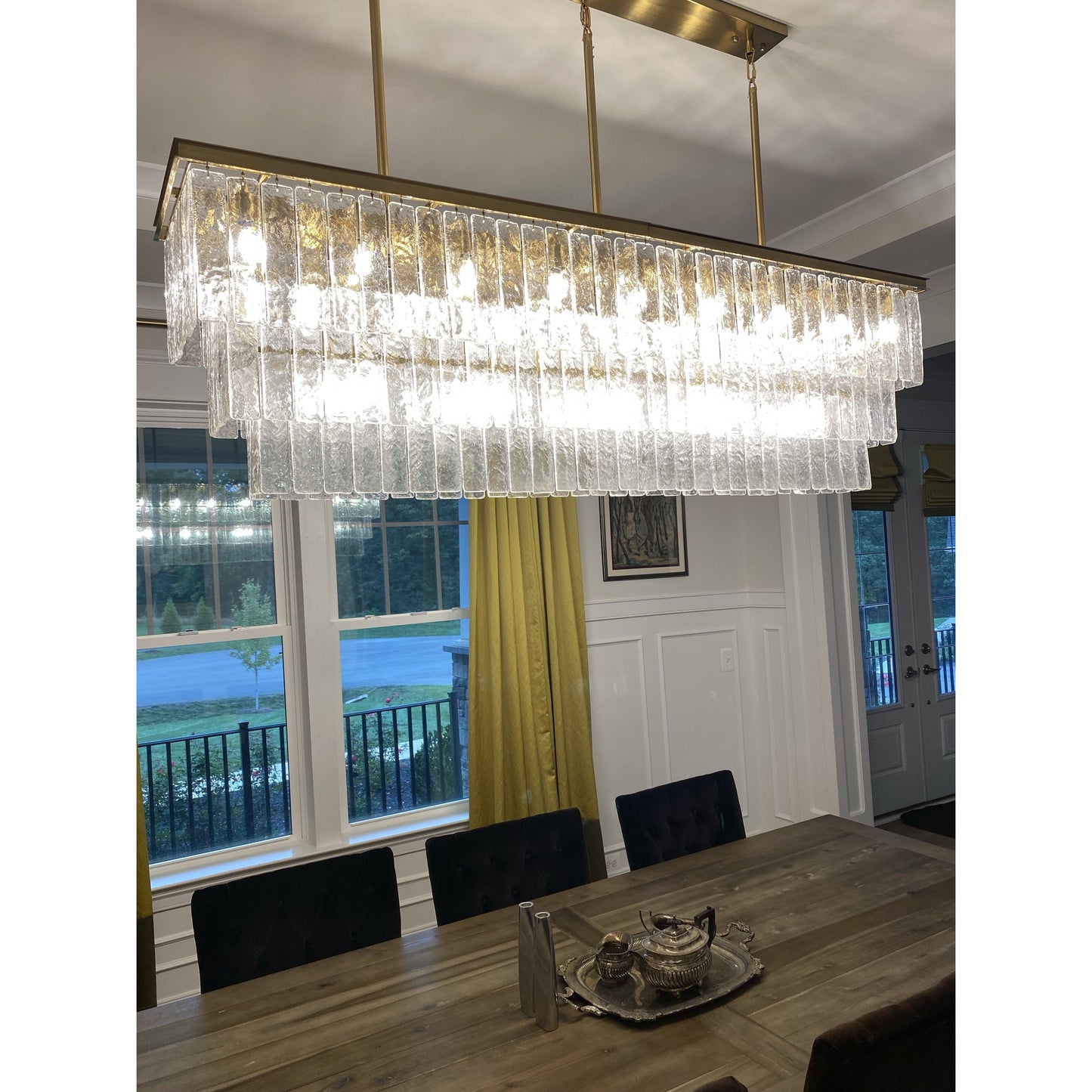 Seline 3-Tier Rectangular Cracked Textured Glass Chandelier