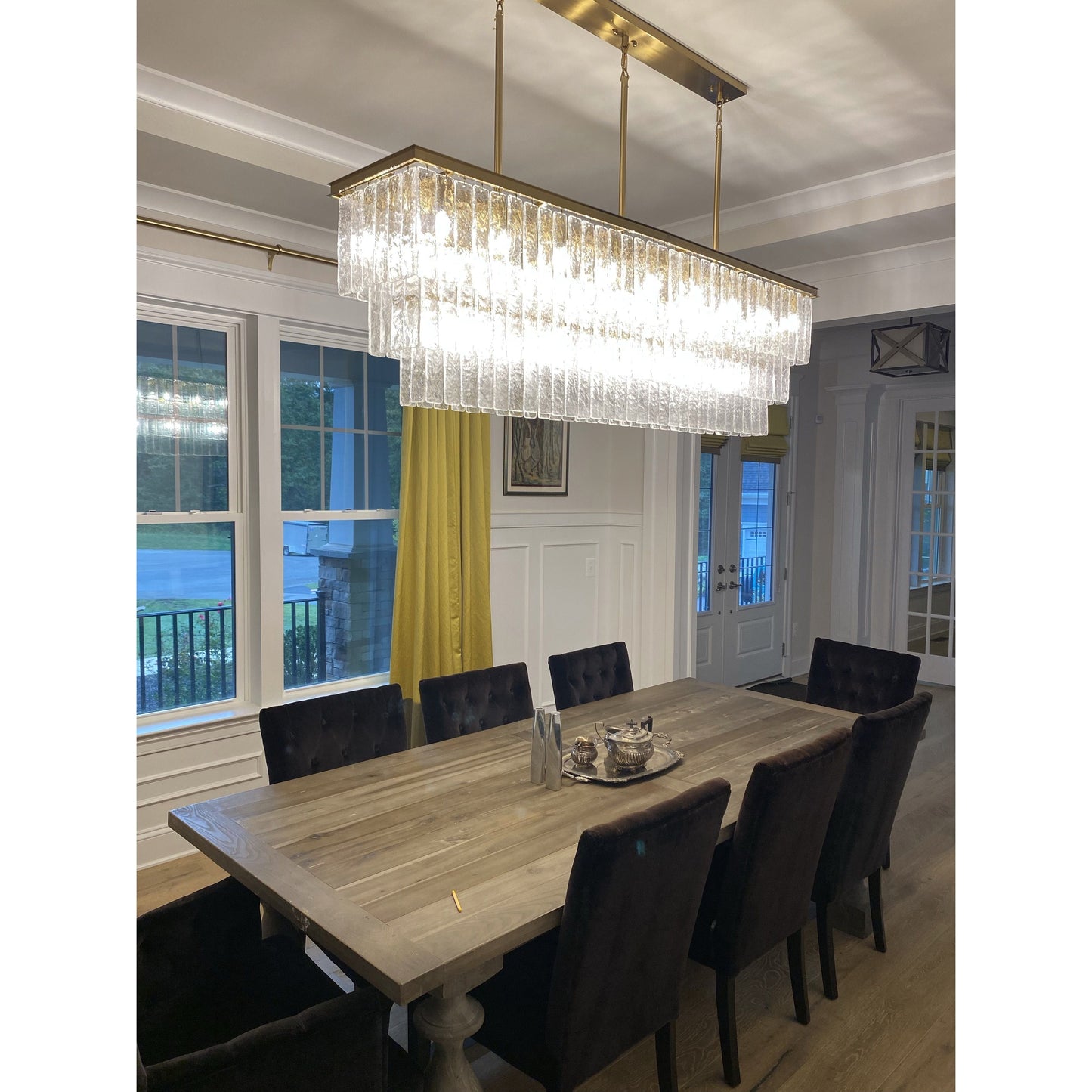 Seline 3-Tier Rectangular Cracked Textured Glass Chandelier