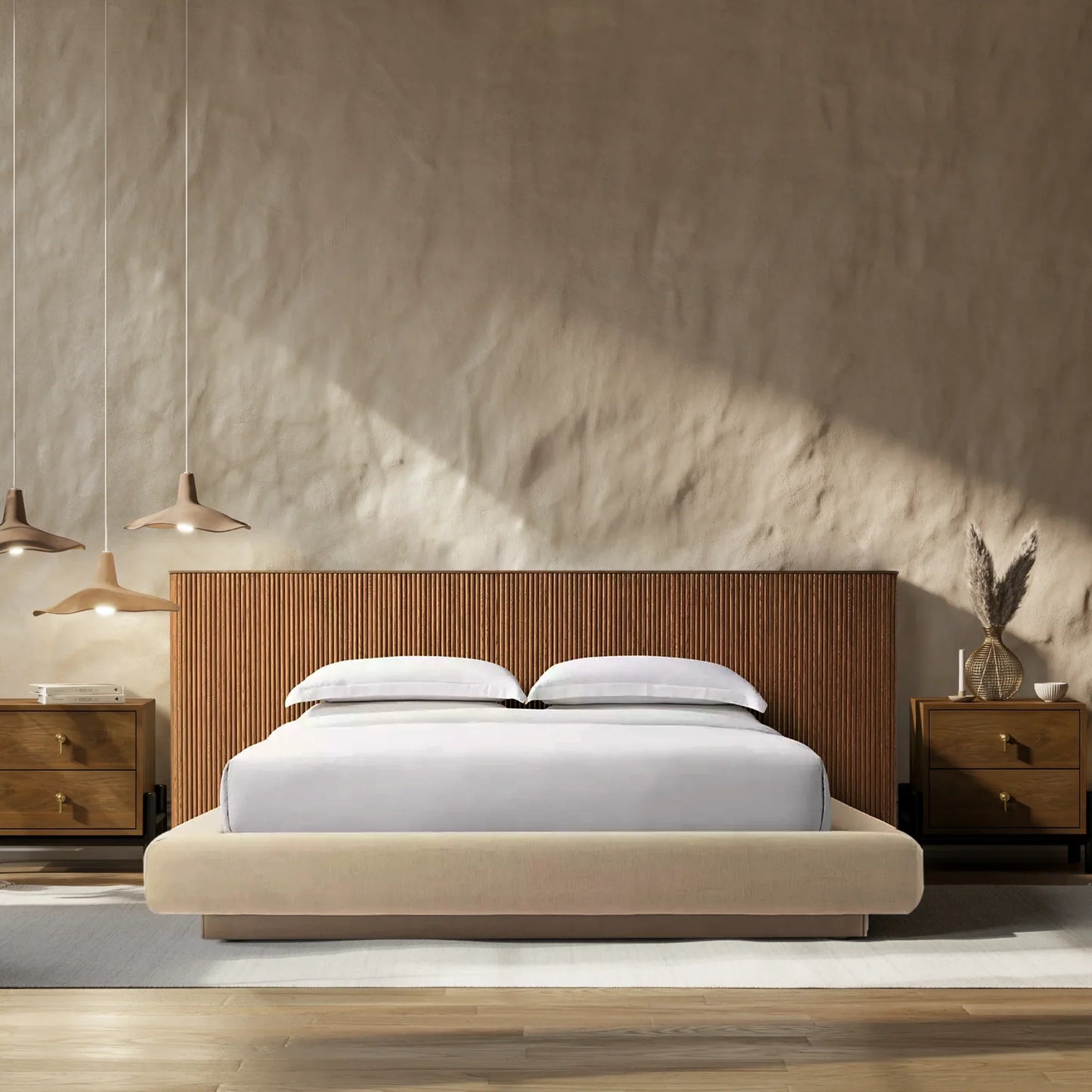 Mulholland Extended Wooden Bed Frame With Fabric Base