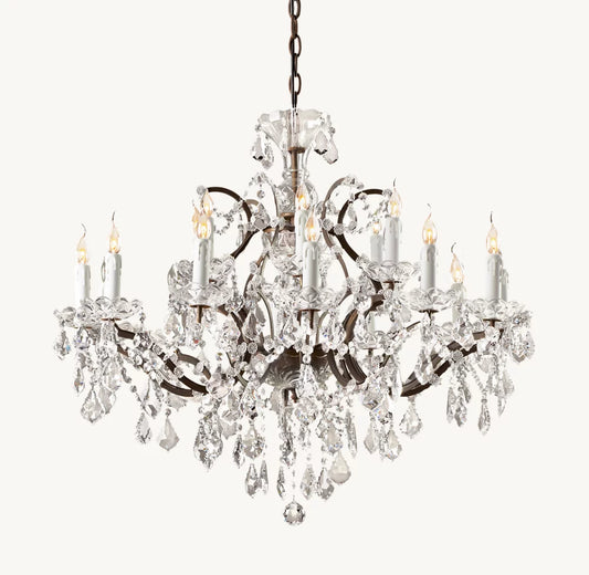 19TH C. ROCOCO IRON & CRYSTAL ROUND CHANDELIER 33"