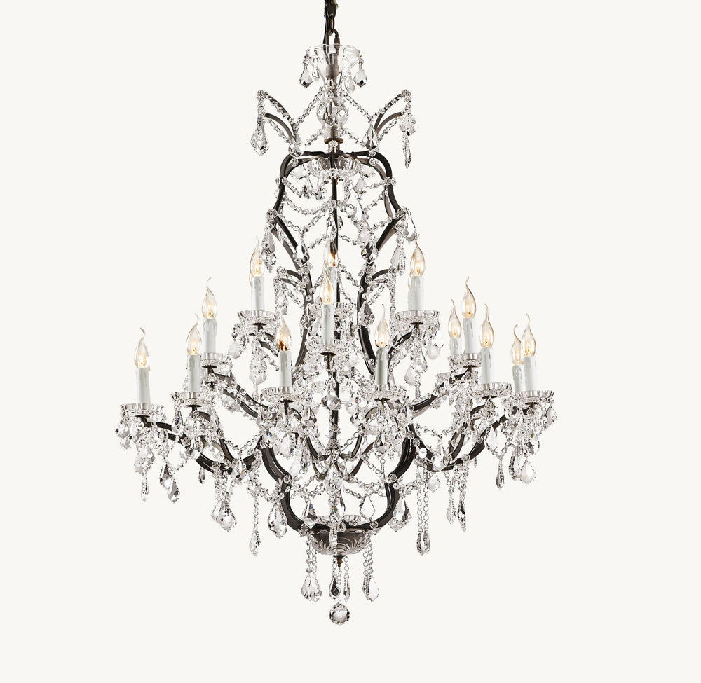 19TH C. ROCOCO IRON & CRYSTAL ROUND CHANDELIER 40"