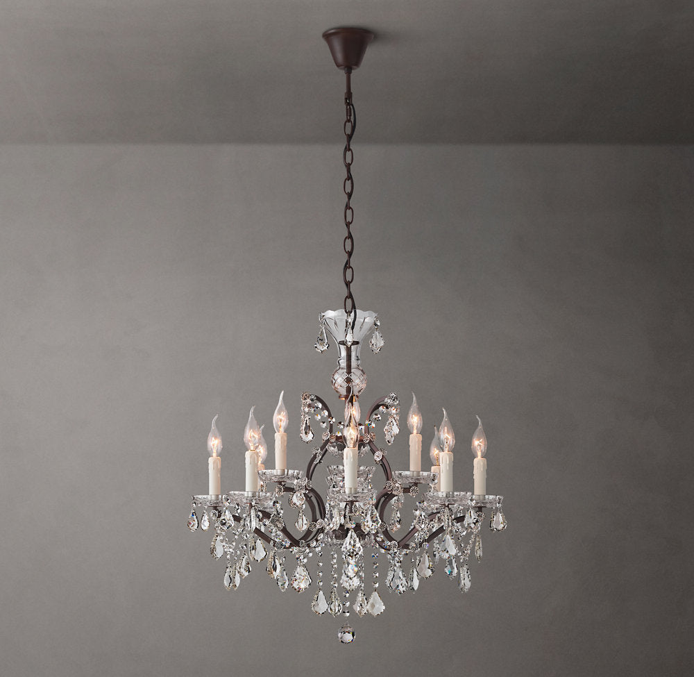 19TH C. ROCOCO IRON & CRYSTAL ROUND CHANDELIER 28"
