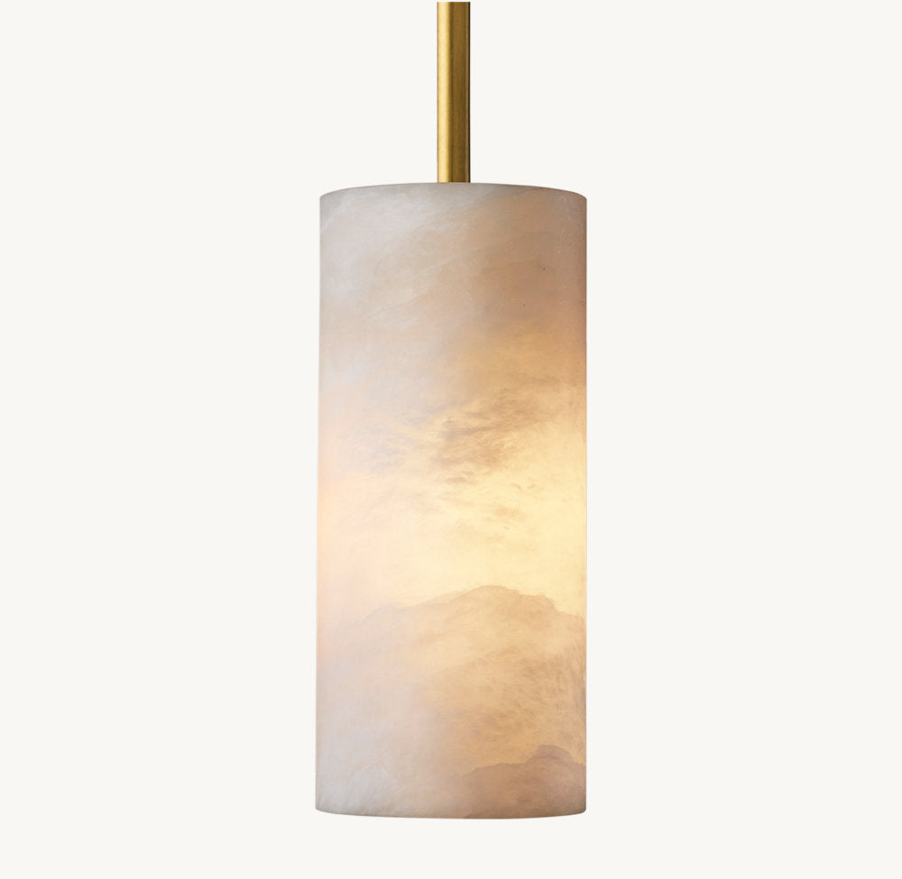 HAND-CARVED ALABASTER CYLINDER PENDANT 9"