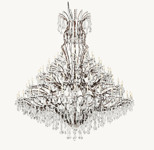 19TH C. ROCOCO IRON & CRYSTAL ROUND CHANDELIER 101"