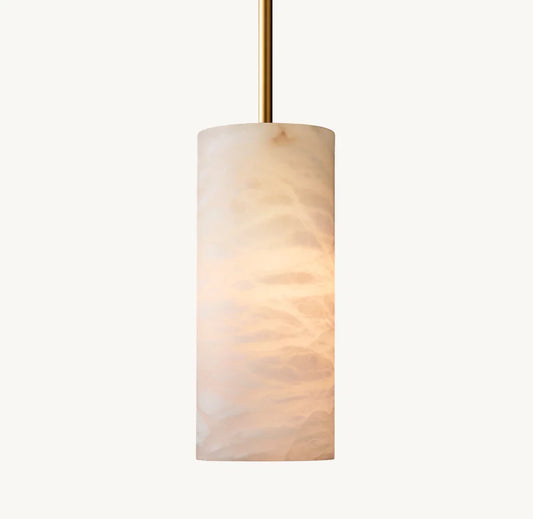 HAND-CARVED ALABASTER CYLINDER PENDANT 12"