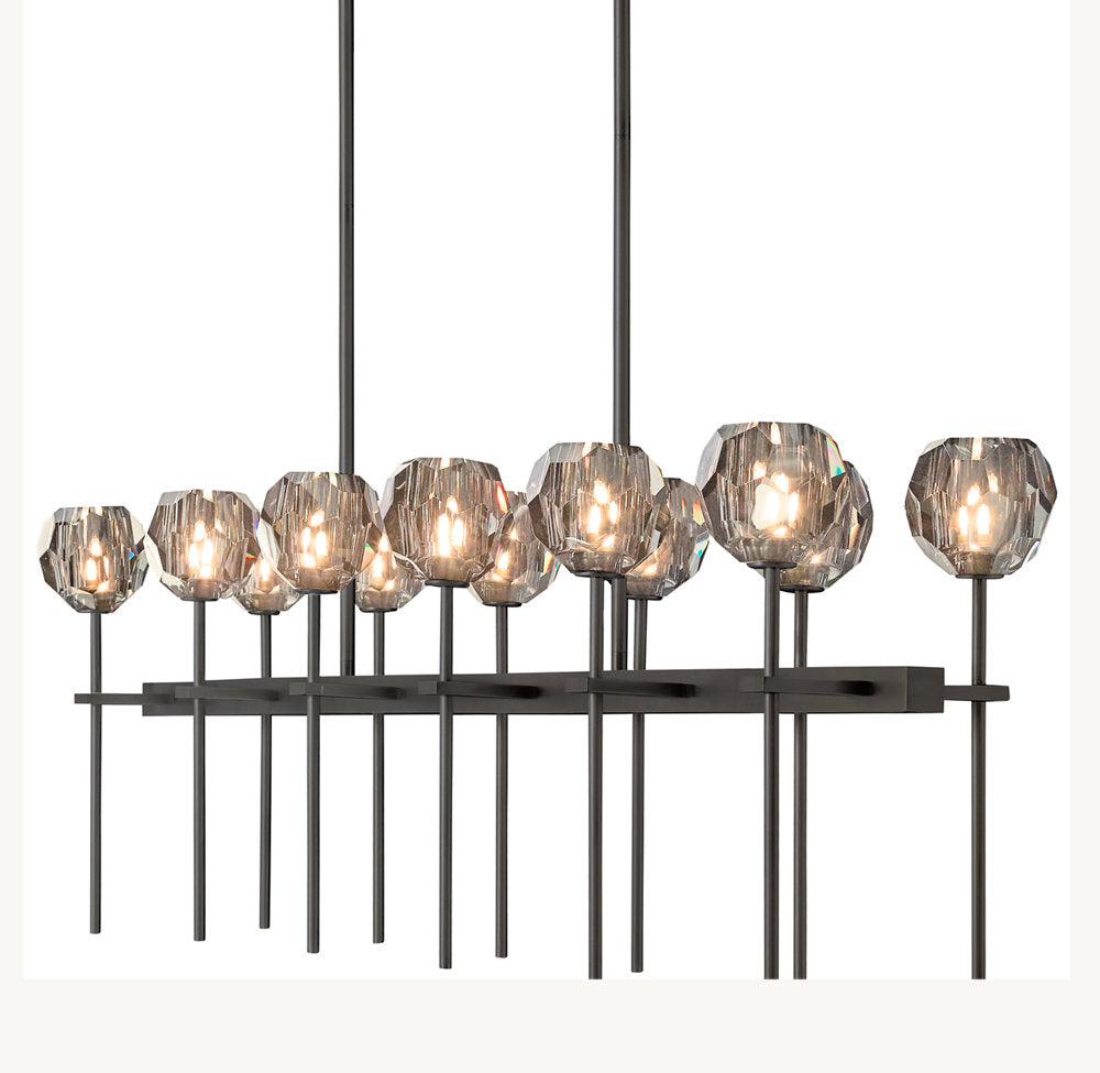 BOULE DE CRISTAL SMOKE GLASS DOUBLE LINEAR CHANDELIER 60"