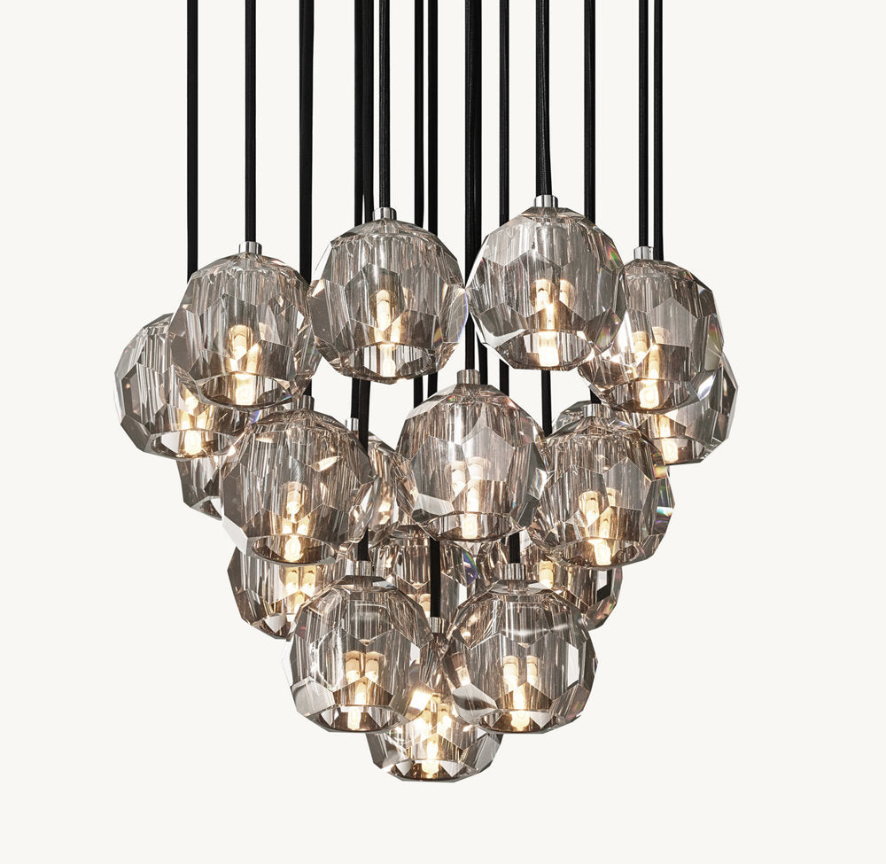 BOULE DE CRISTAL SMOKE GLASS ROUND CLUSTER CHANDELIER 19"