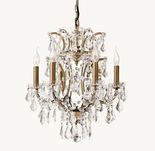 19TH C. ROCOCO IRON & CRYSTAL ROUND CHANDELIER 18"