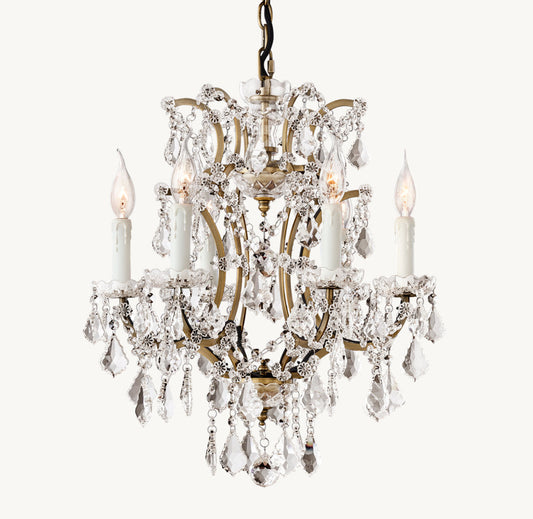 19TH C. ROCOCO IRON & CRYSTAL ROUND CHANDELIER 18"