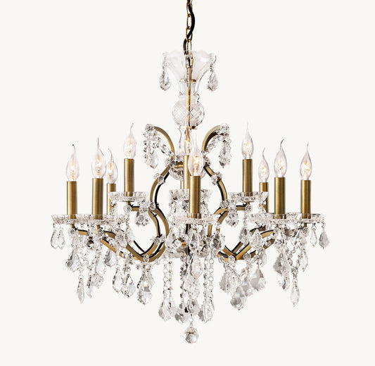 19TH C. ROCOCO IRON & CRYSTAL ROUND CHANDELIER 28"