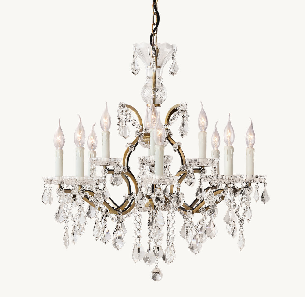 19TH C. ROCOCO IRON & CRYSTAL ROUND CHANDELIER 28"