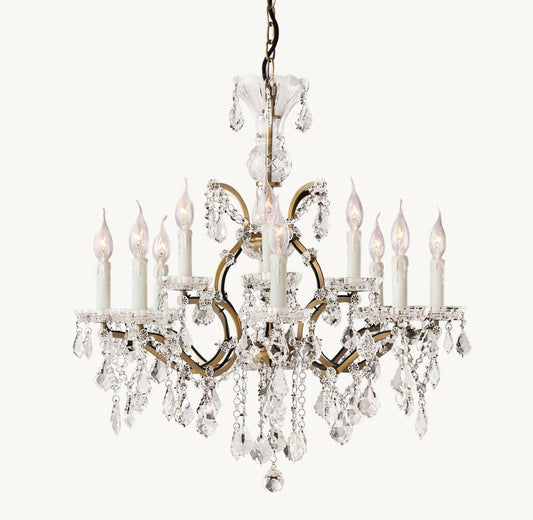 19TH C. ROCOCO IRON & CRYSTAL ROUND CHANDELIER 28"