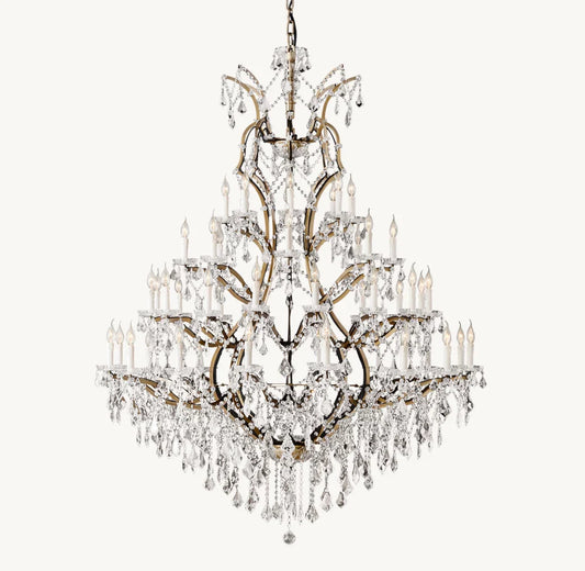 19TH C. ROCOCO IRON & CRYSTAL ROUND CHANDELIER 60"