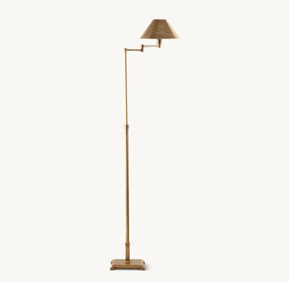 PETITE CANDLESTICK METAL SHADE SWING-ARM FLOOR LAMP