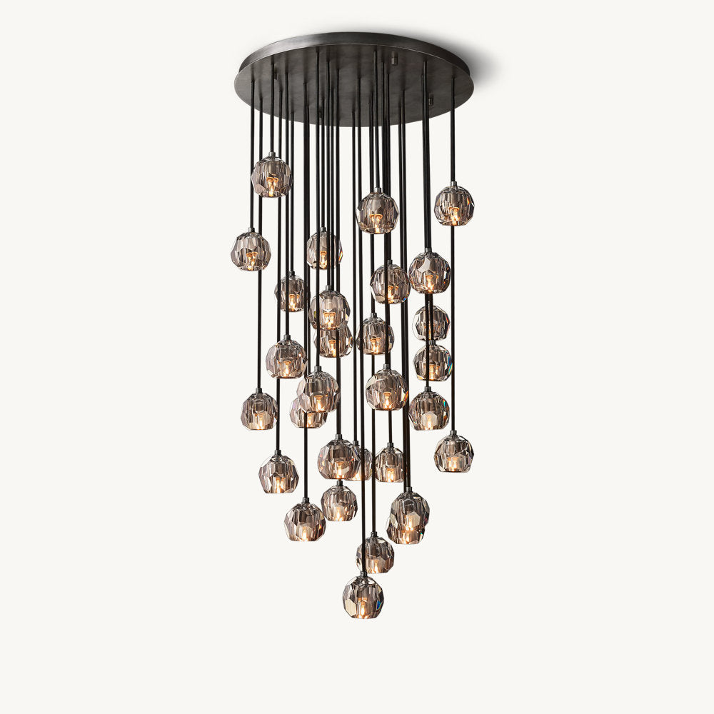 BOULE DE CRISTAL SMOKE GLASS ROUND CLUSTER CHANDELIER 30"