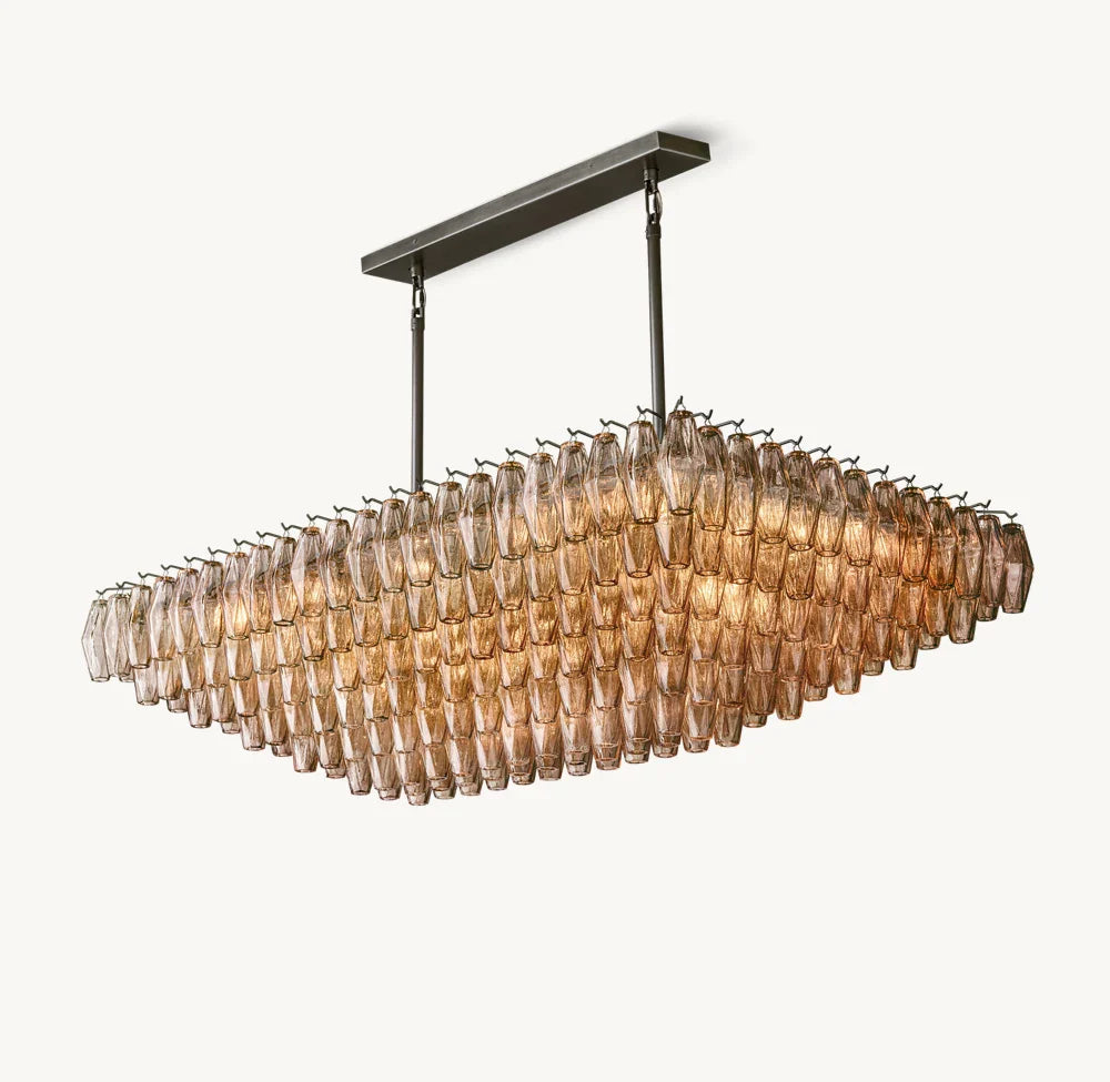 CHIARA SMOKE GLASS TIERED RECTANGULAR CHANDELIER 54"