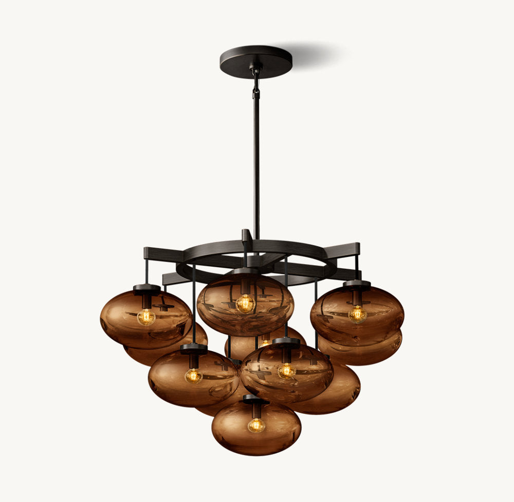 CABRETTE AMBER GLASS ROUND CHANDELIER 36"