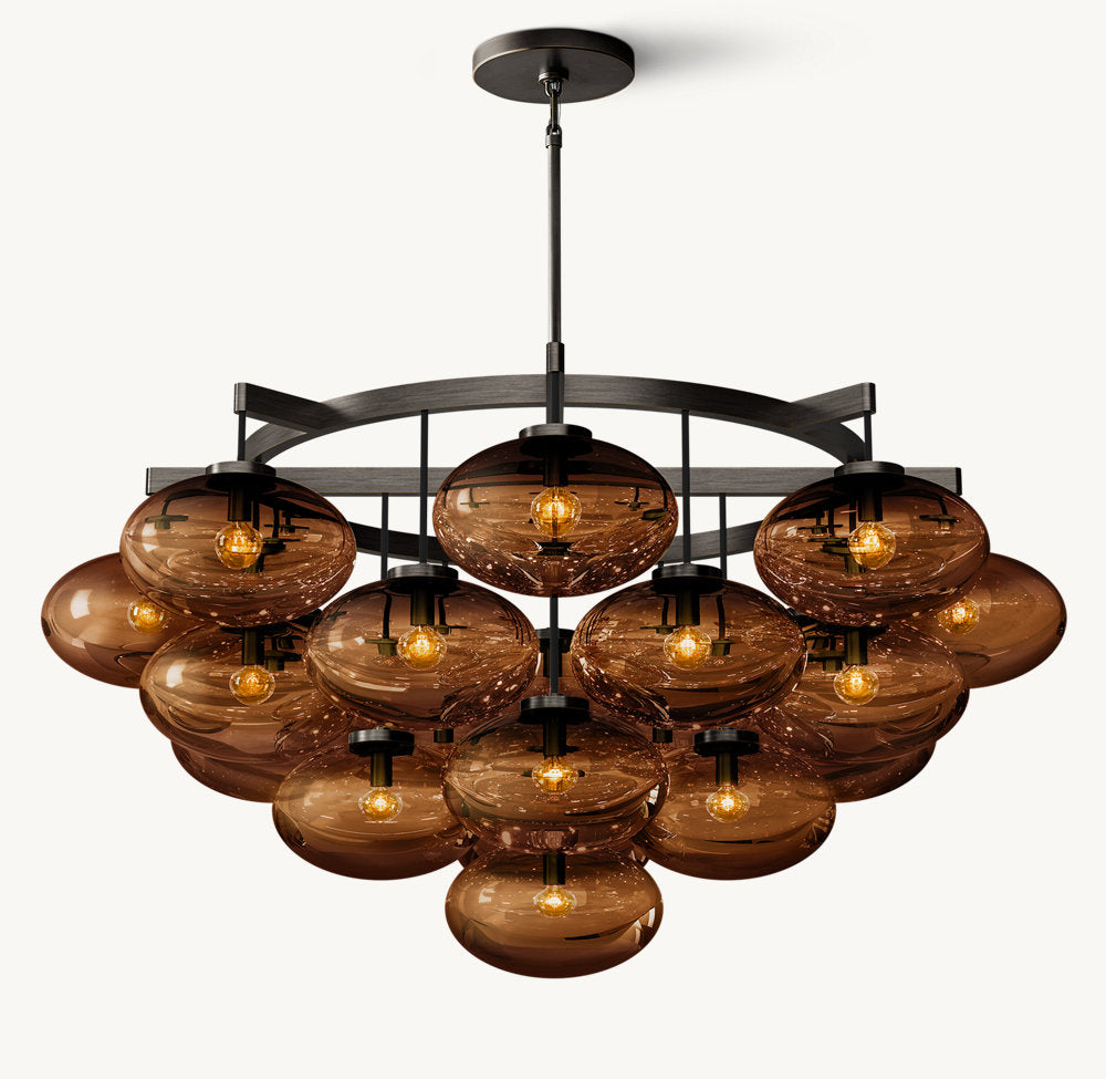 CABRETTE AMBER GLASS ROUND CHANDELIER 48"