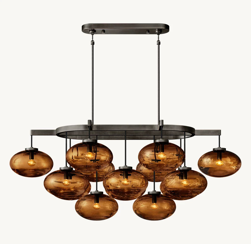 CABRETTE AMBER GLASS LINEAR CHANDELIER 54"